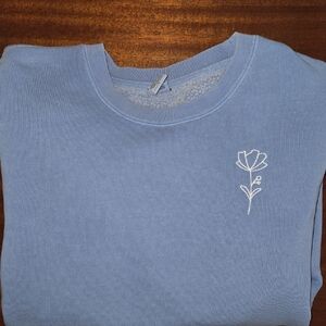 Light Blue Sweatshirt with White Floral Embroidery